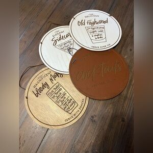 Home bar kitchen decor wooden signs set of 4